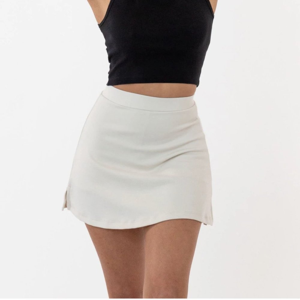 LA APPAREL PONTE A-LINE SKORT IVORY SMALL